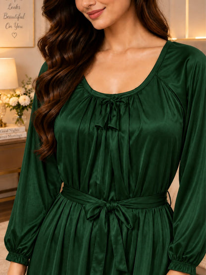 11065-Women Solid Satin Full-Length Night Dress.