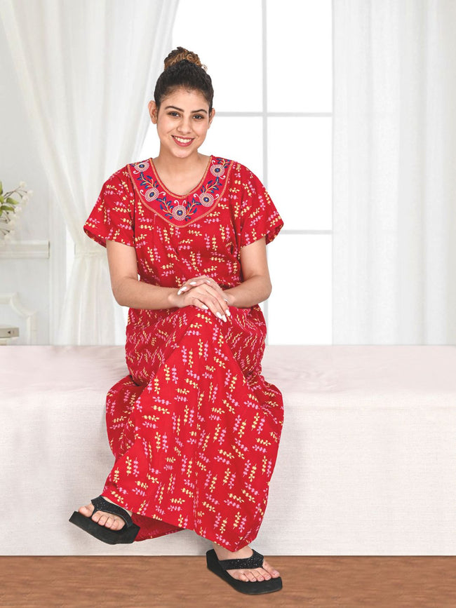 1904-Women's Pure Cotton Blended Printed Maxi Dress for Daily & Night Wear Floral Nighty