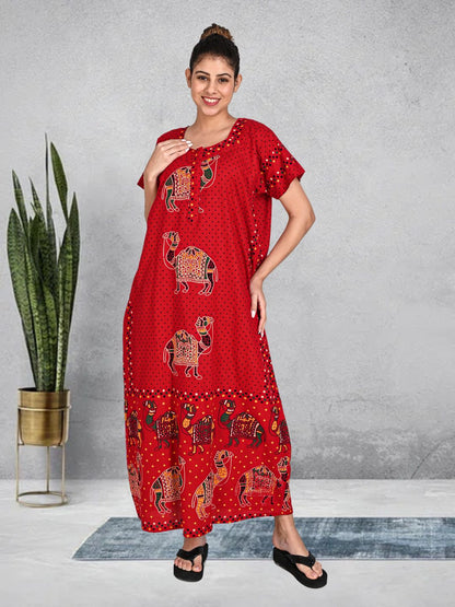 1450-Women's Pure Cotton Blended Printed Maxi Dress for Daily & Night Wear Floral Nighty