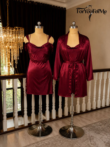 11036 - Women Satin Nightdress with Lace-Up Detail & Robe Set