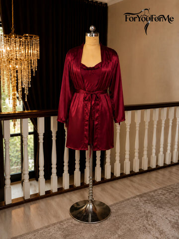 11036 - Women Satin Nightdress with Lace-Up Detail & Robe Set