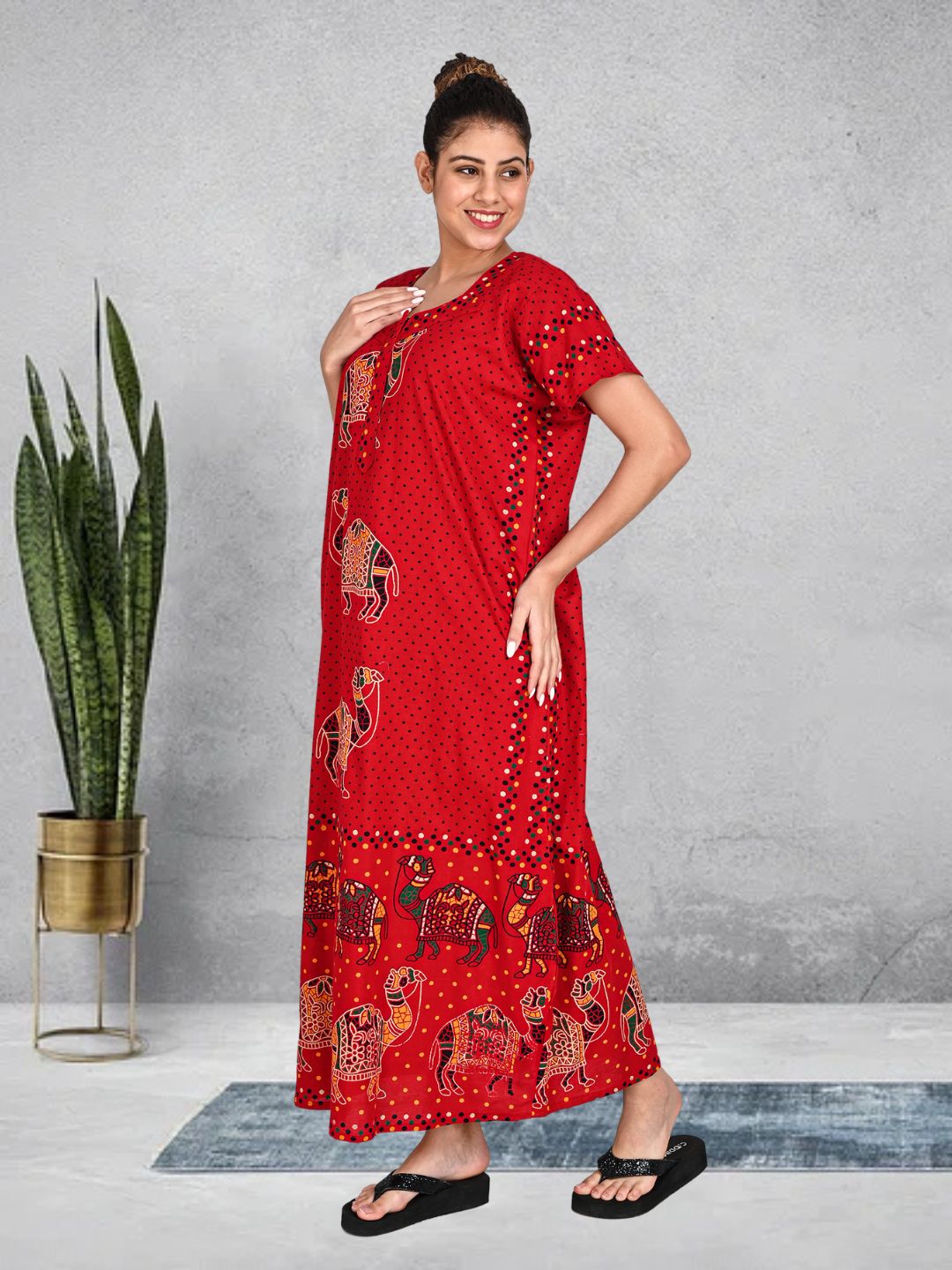 1450-Women's Pure Cotton Blended Printed Maxi Dress for Daily & Night Wear Floral Nighty