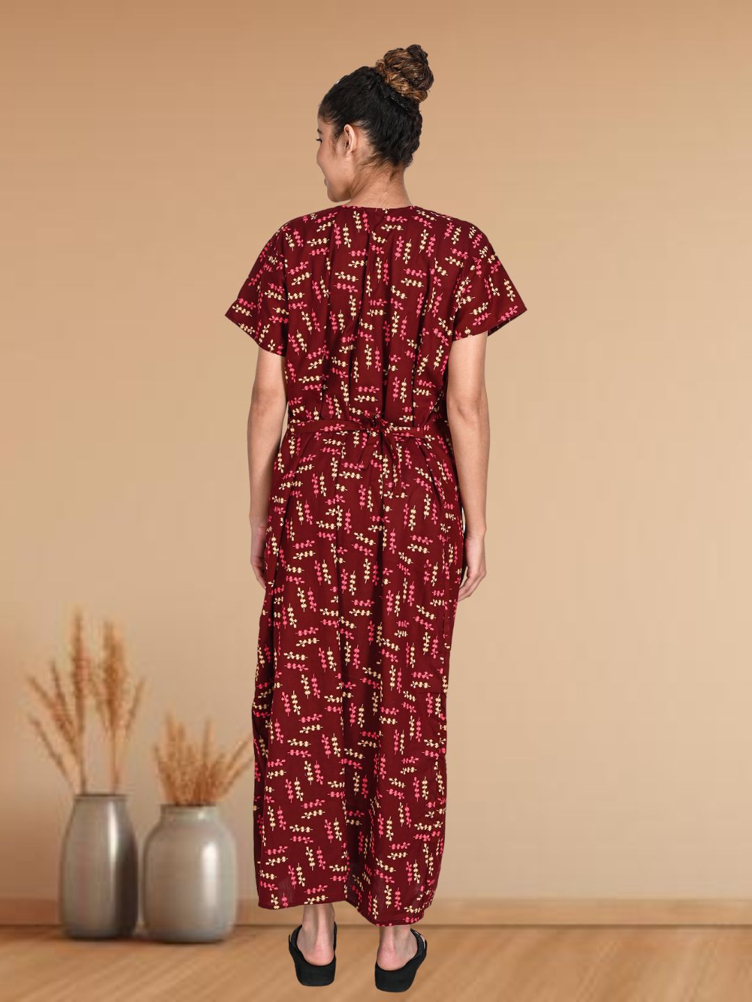 1904-Women's Pure Cotton Blended Printed Maxi Dress for Daily & Night Wear Floral Nighty