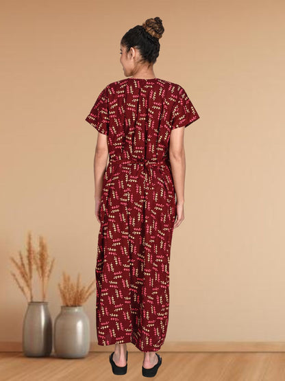 1904-Women's Pure Cotton Blended Printed Maxi Dress for Daily & Night Wear Floral Nighty
