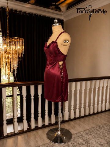 11036 - Women Satin Nightdress with Lace-Up Detail & Robe Set