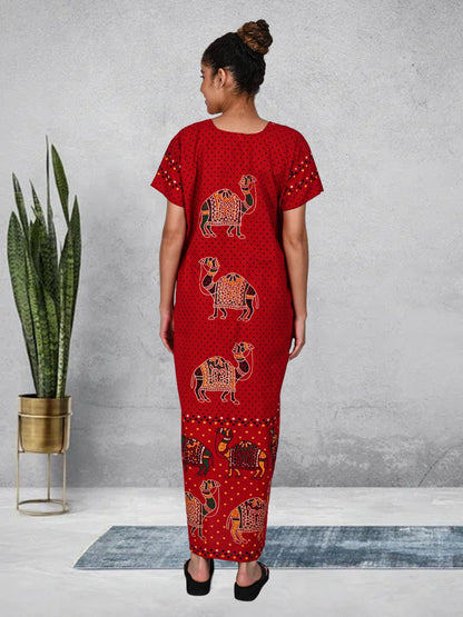 1450-Women's Pure Cotton Blended Printed Maxi Dress for Daily & Night Wear Floral Nighty