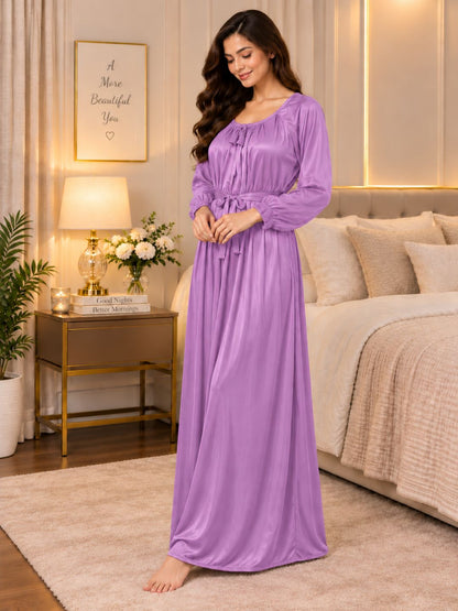 11065-Women Solid Satin Full-Length Night Dress.
