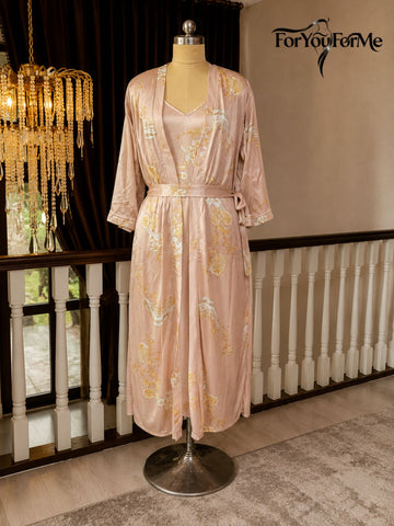 11018- Women Blush Pink Floral Satin Nightwear Set