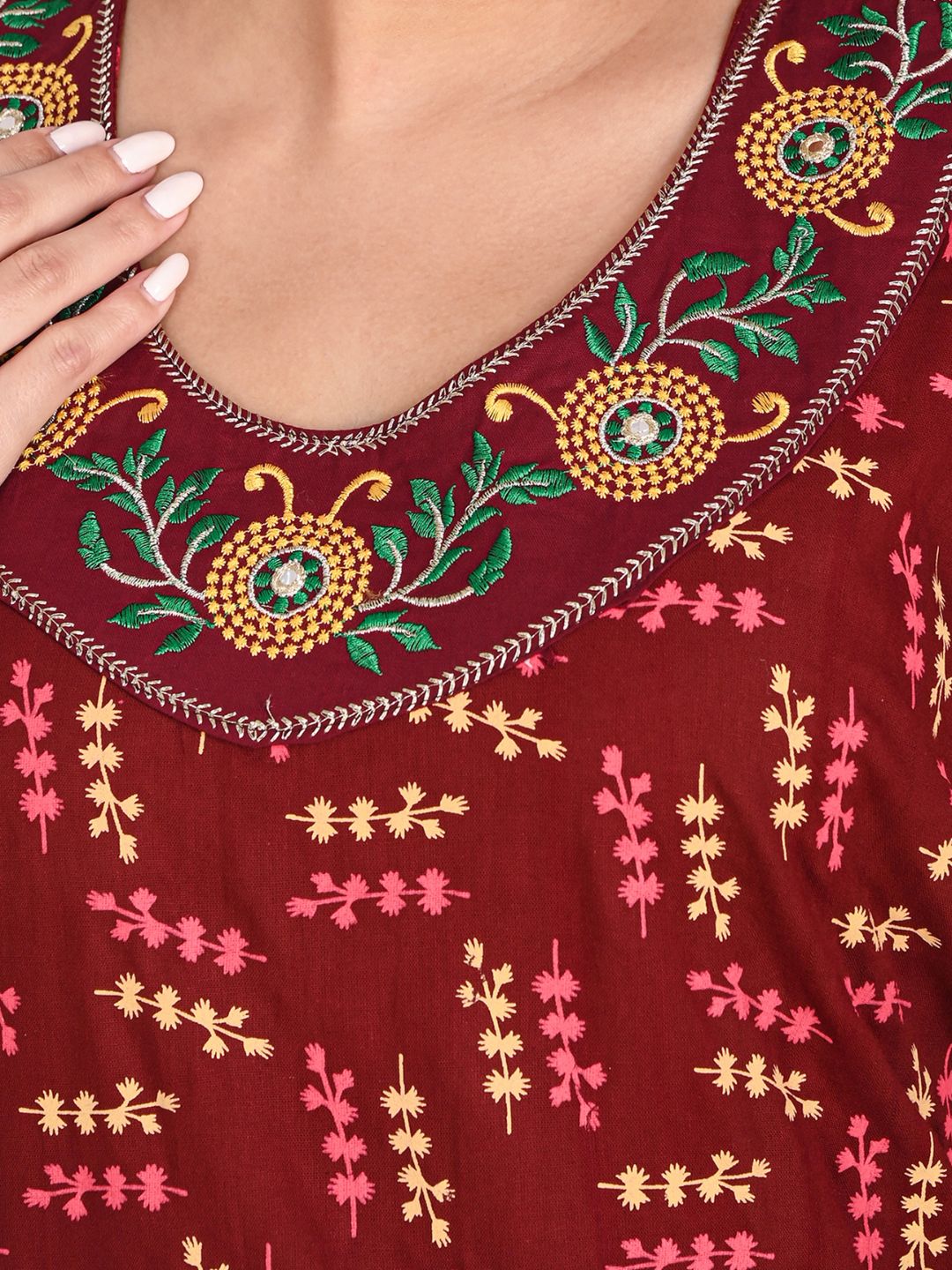 1904-Women's Pure Cotton Blended Printed Maxi Dress for Daily & Night Wear Floral Nighty
