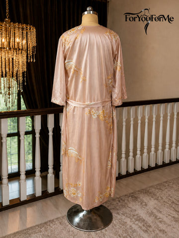 11018- Women Blush Pink Floral Satin Nightwear Set