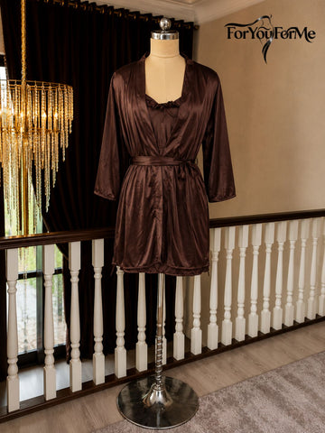 11036 - Women Satin Nightdress with Lace-Up Detail & Robe Set