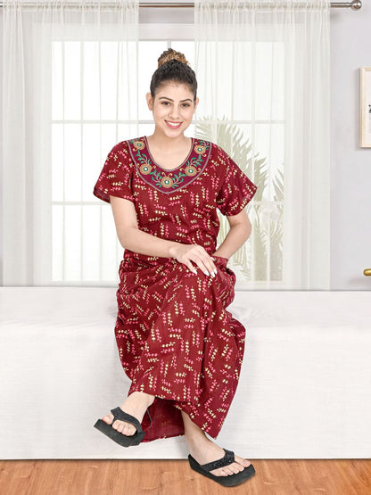 1904-Women's Pure Cotton Blended Printed Maxi Dress for Daily & Night Wear Floral Nighty