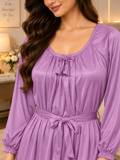 11065-Women Solid Satin Full-Length Night Dress.