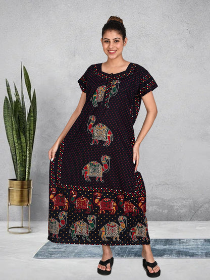 1450-Women's Pure Cotton Blended Printed Maxi Dress for Daily & Night Wear Floral Nighty