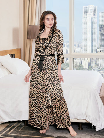 11012-Leopard Print Nightdress with Robe – Women’s Nightwear Set