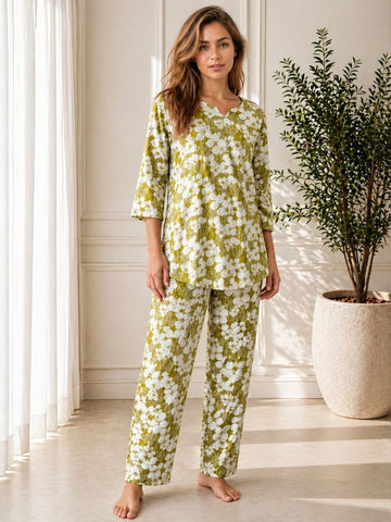 11054-Women Floral Printed Night Suit Set