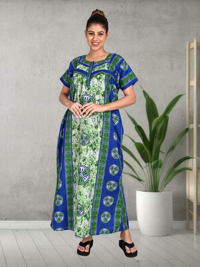 1501-Women's Pure Cotton Blended Printed Maxi Dress for Daily & Night Wear Floral Nighty