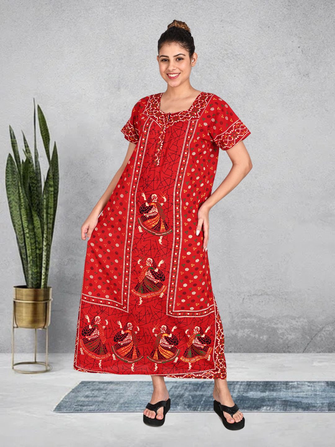 1451-Women's Pure Cotton Blended Printed Maxi Dress for Daily & Night Wear Floral Nighty