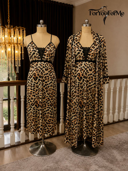 11012-Leopard Print Nightdress with Robe
