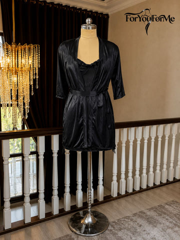 11036 - Women Satin Nightdress with Lace-Up Detail & Robe Set