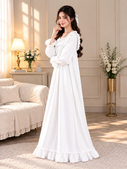 11063-Womens Satin Ruffled Full Length Nightdress