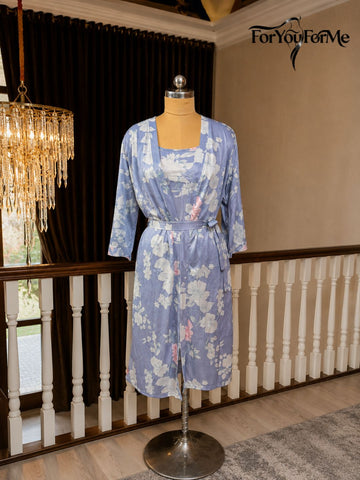 11004-Premium Pink Floral Satin Nightwear Robe Set for Women