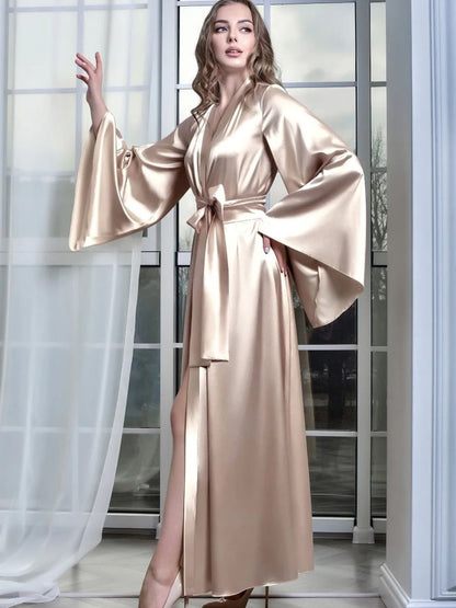11006- Beige Glamorous Satin Nightwear Robe – Soft & Silky Feel