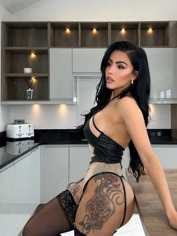 155-Beige Women’s Sheer Mesh Cut-Out Teddy Lingerie Set