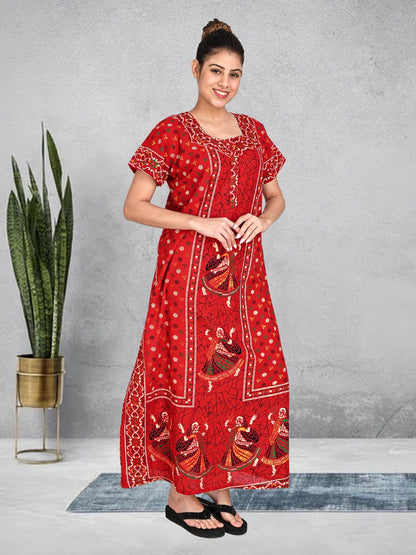 1451-Women's Pure Cotton Blended Printed Maxi Dress for Daily & Night Wear Floral Nighty