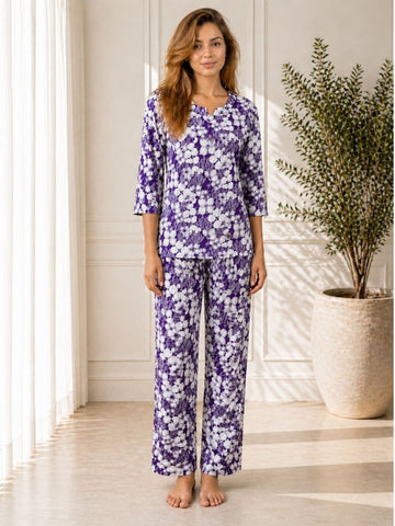 11054-Women Floral Printed Night Suit Set