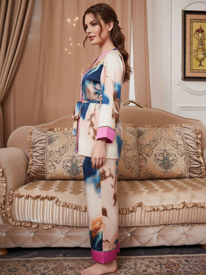 11010-Premium Women’s Satin Night Suit – Designer Printed Robe & Pyjama Set