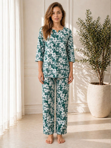 11054-Women Floral Printed Night Suit Set