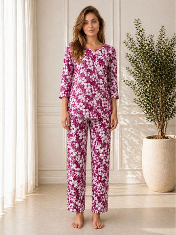 11054-Women Floral Printed Night Suit Set