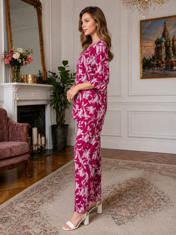 11055-Women White Floral Printed Night Suit Set