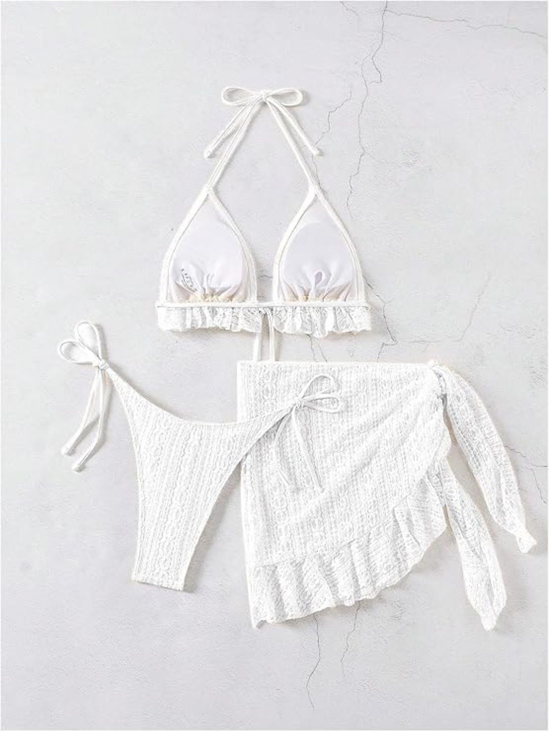 2001-White Crochet Bikini Bralette with Matching Wrap Skirt Set