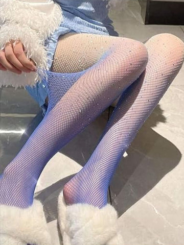 8007 - Women Lavender Fishnet Stockings with Rhinestone Detailing