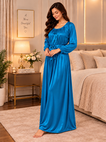 11065-Women Solid Satin Full-Length Night Dress.