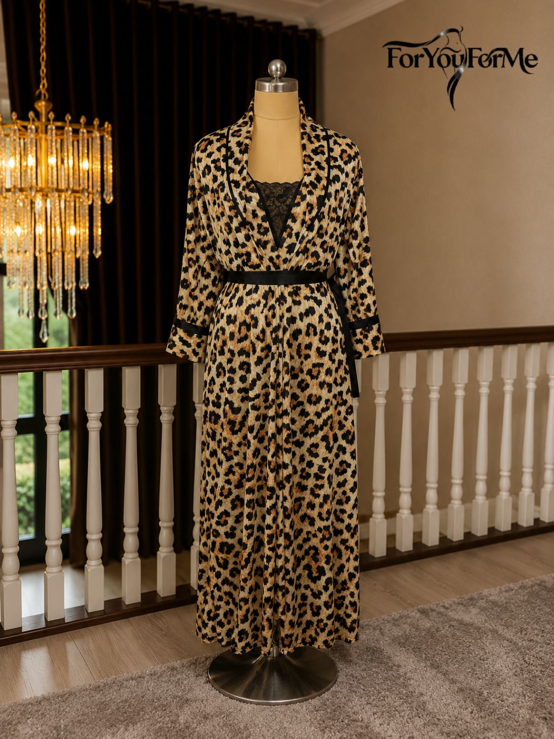 11012-Leopard Print Nightdress with Robe