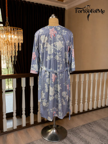 11004-Premium Pink Floral Satin Nightwear Robe Set for Women