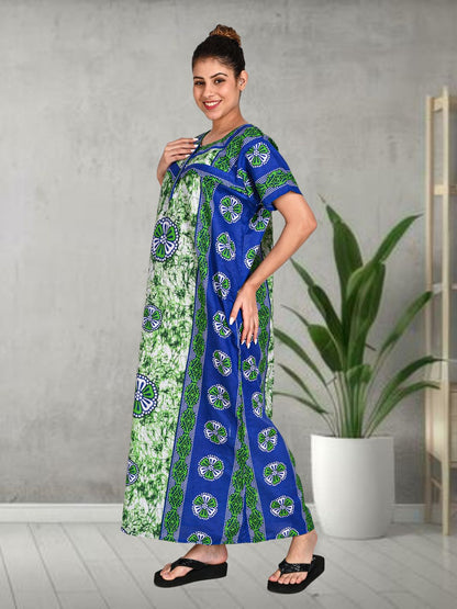 1501-Women's Pure Cotton Blended Printed Maxi Dress for Daily & Night Wear Floral Nighty