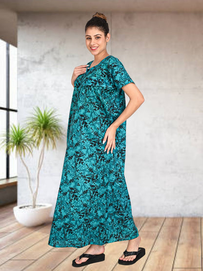 1502-Women's Pure Cotton Blended Printed Maxi Dress for Daily & Night Wear Floral Nighty