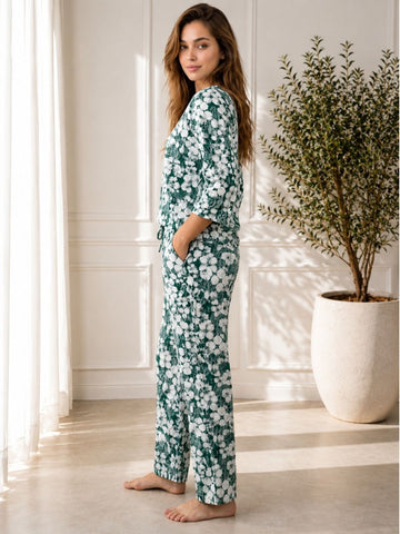 11054-Women Floral Printed Night Suit Set