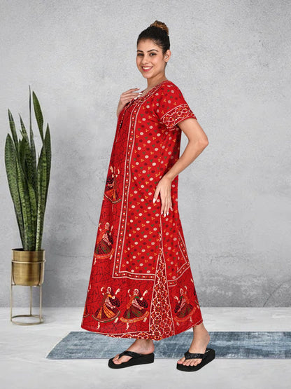 1451-Women's Pure Cotton Blended Printed Maxi Dress for Daily & Night Wear Floral Nighty