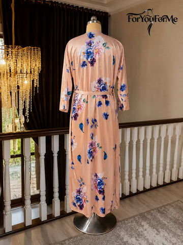 11001-Womens Floral Satin Nightdress with Robe Set