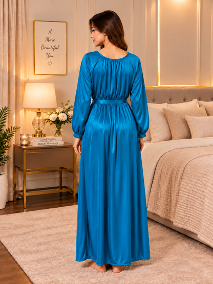 11065-Women Solid Satin Full-Length Night Dress.