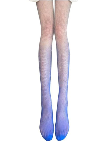 8007 - Women Lavender Fishnet Stockings with Rhinestone Detailing