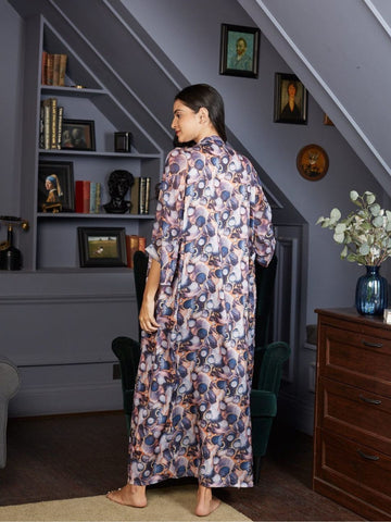 980 - Women Printed Nightdress with Coordinated Long Loungewear Robe