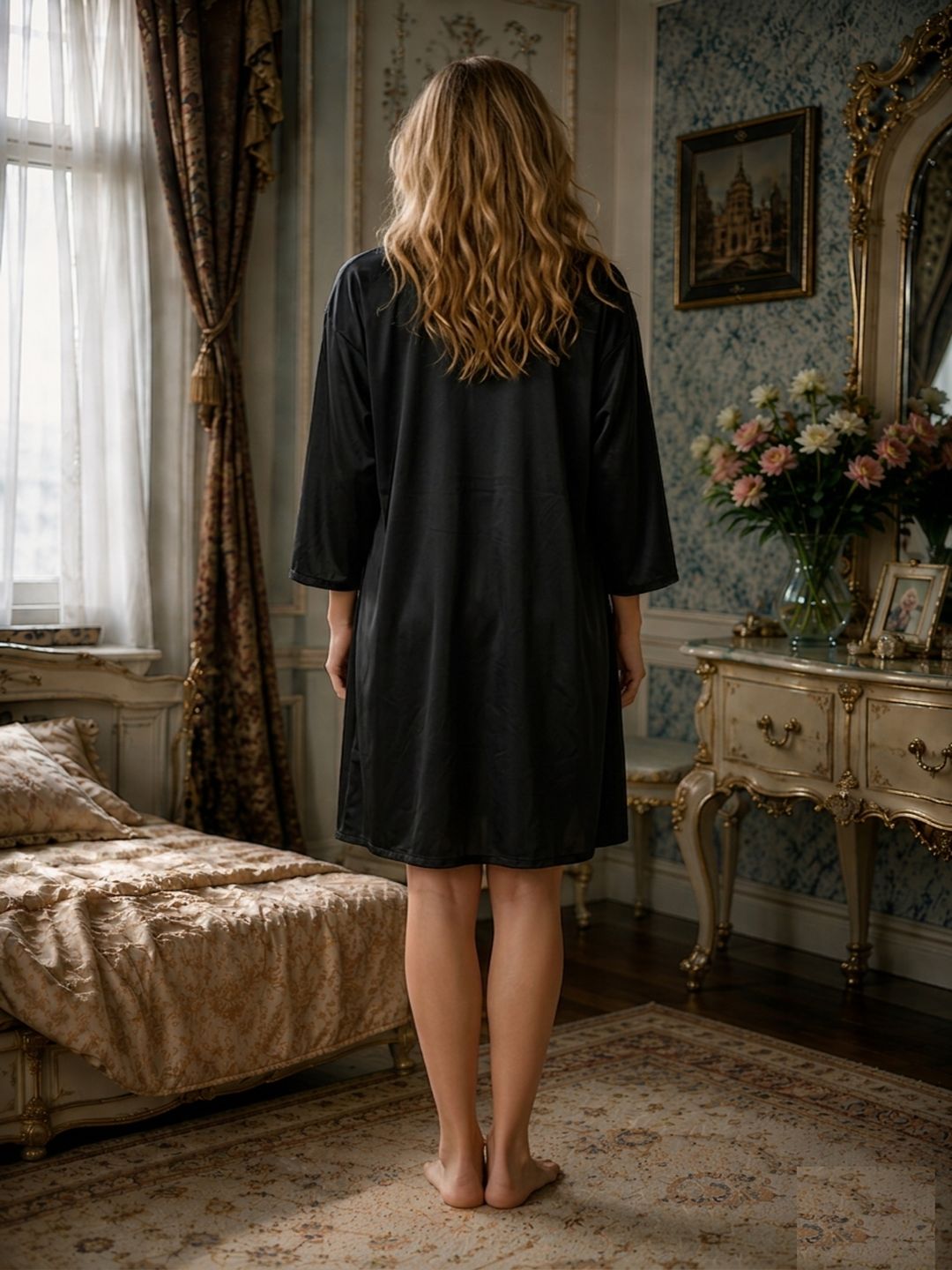11029 - Women Solid Satin Night Suit with Robe Set