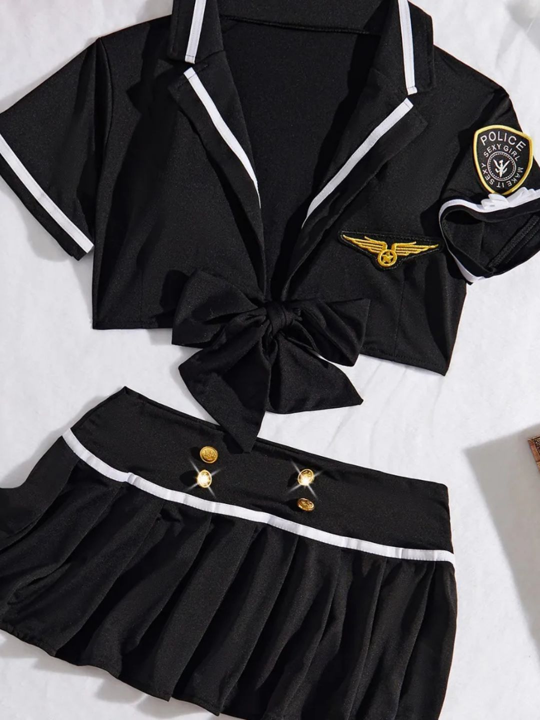 153-Women Navy Blue Sailor-Inspired Nylon Co-Ord Costume Set