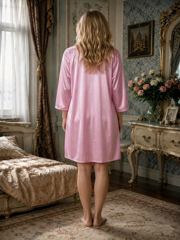 11029 - Women Solid Satin Night Suit with Robe Set